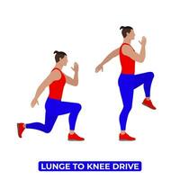 Vector Man Doing Lunge to Knee Drive. Bodyweight Fitness Legs Cardio Exercise. An Educational Illustration On A White Background.