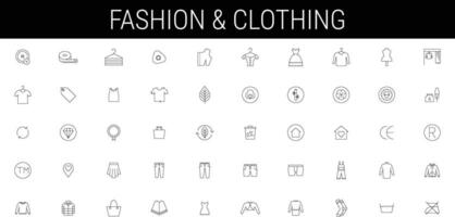 Clothing line icon set. Dress, polo t-shirt, jeans, winter coat, jacket pants, skirt minimal vector illustrations. Simple outline signs for fashion application