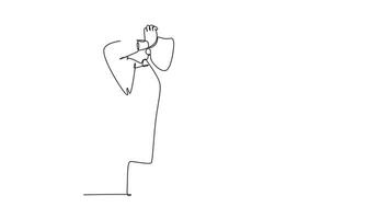 Animated self drawing of continuous line draw stressed businessman with headache, hands on his head, migraine, health problems, pain head, stress work, tired, suffer. Full length single line animation video