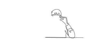 Animated self drawing of continuous line draw front view of young tired businessman feel dizzy while he is working at office. Worker fatigue after overload job concept. Full length one line animation video