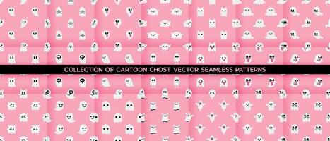 Collection of Cartoon ghost vector seamless pattern background.