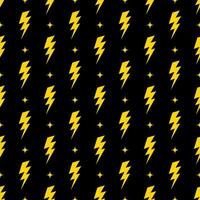 Yellow lightning bolt vector seamless pattern background.