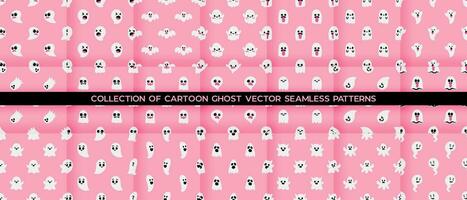 Collection of Cartoon ghost vector seamless pattern background.