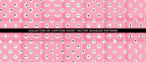 Collection of Cartoon ghost vector seamless pattern background.