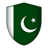 Pakistan flag in shield shape. Vector illustration.