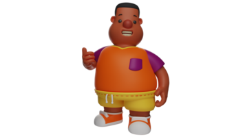 3D illustration. Male 3D Cartoon Character. A boy poses showing his thumb. Brown skinned men look cute. Happy smiling boy. The boys will go out to play. 3D cartoon character png