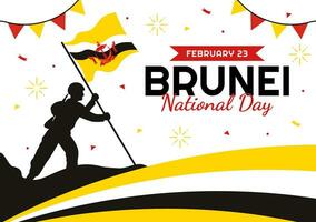 contento Brunei darussalam nacional día vector ilustración en 23 febrero con ondulación bandera en patriótico fiesta plano dibujos animados antecedentes diseño
