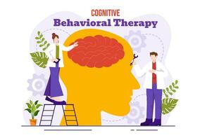 CBT or Cognitive Behavioural Therapy Vector Illustration with Person Manage their Problems Emotions, Depression or Mindset in Mental Health Background