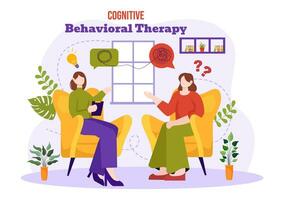 CBT or Cognitive Behavioural Therapy Vector Illustration with Person Manage their Problems Emotions, Depression or Mindset in Mental Health Background