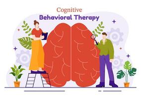 CBT or Cognitive Behavioural Therapy Vector Illustration with Person Manage their Problems Emotions, Depression or Mindset in Mental Health Background