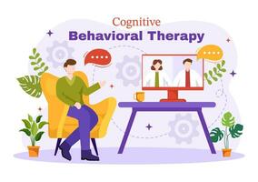 CBT or Cognitive Behavioural Therapy Vector Illustration with Person Manage their Problems Emotions, Depression or Mindset in Mental Health Background