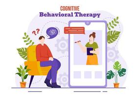 CBT or Cognitive Behavioural Therapy Vector Illustration with Person Manage their Problems Emotions, Depression or Mindset in Mental Health Background