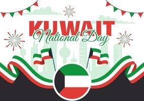 National Kuwait Day Vector Illustration on February 25th with Landmark, Waving Flag and Independence Celebration in Flat Cartoon Background