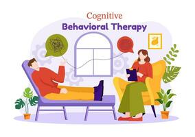 CBT or Cognitive Behavioural Therapy Vector Illustration with Person Manage their Problems Emotions, Depression or Mindset in Mental Health Background