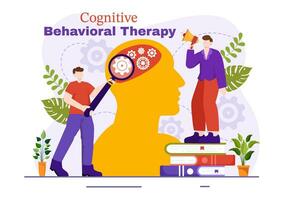 CBT or Cognitive Behavioural Therapy Vector Illustration with Person Manage their Problems Emotions, Depression or Mindset in Mental Health Background