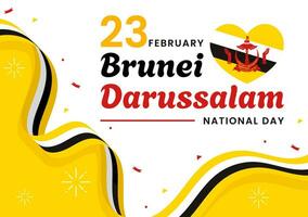 Happy Brunei Darussalam National Day Vector Illustration on 23 February with Waving Flag in Patriotic Holiday Flat Cartoon Background Design