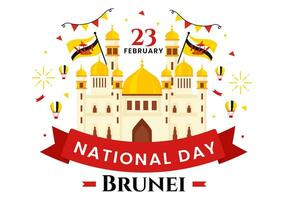 Happy Brunei Darussalam National Day Vector Illustration on 23 February with Waving Flag in Patriotic Holiday Flat Cartoon Background Design