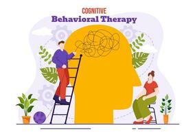 CBT or Cognitive Behavioural Therapy Vector Illustration with Person Manage their Problems Emotions, Depression or Mindset in Mental Health Background