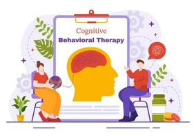 CBT or Cognitive Behavioural Therapy Vector Illustration with Person Manage their Problems Emotions, Depression or Mindset in Mental Health Background