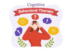 CBT or Cognitive Behavioural Therapy Vector Illustration with Person Manage their Problems Emotions, Depression or Mindset in Mental Health Background