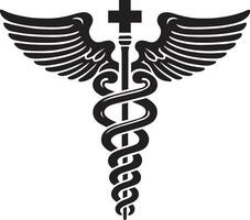 Caduceus health symbol Asclepius's Wand icon black color, silhouette, vector, illustration 2 vector