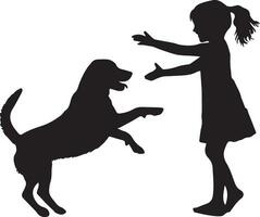 Child Playing With Dog Vector silhouette illustration 2