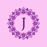 letter J mandala elegant circular border initial vector logo design