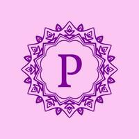 letter P mandala elegant circular border initial vector logo design