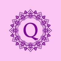 letter Q mandala elegant circular border initial vector logo design