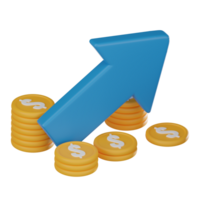 Symbolizing Financial Prosperity and Investment Opportunities, Arrow and Coins Icon for Financial Growth. 3D render. png