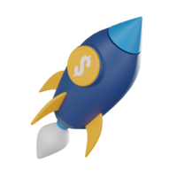 financier responsabilisation pour startups, fusée et argent icône pour Commencez finance. 3d rendre. png