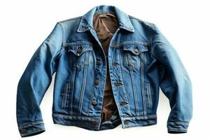 ai generative Blue leather jacket isolated on white background. Clipping path included. photo