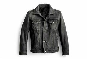 ai generative Black leather jacket isolated on white background. Men's leather jacket. photo