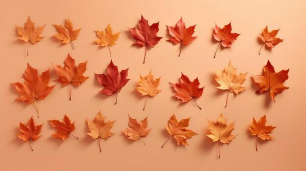 ai generative Autumn background with maple leaves. Flat lay, top view. photo
