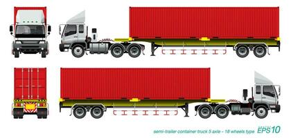 Semi-trailer Flatbed Truck Load 40 Ft Container. vector