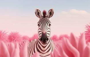 ai generative Zebra in a field of pink flowers. 3D illustration. photo