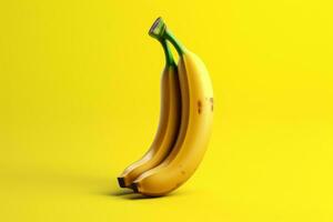 ai generative Bunch of bananas isolated on yellow background. 3d illustration. photo