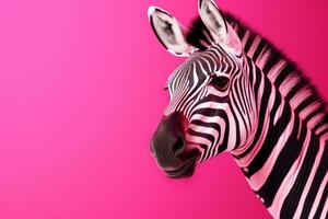 ai generative Portrait of a zebra on a pink background. Studio shot. photo