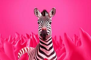ai generative Plasticine zebra isolated on pink background with copy space. photo