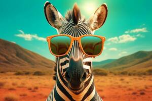 ai generative Zebra wearing sunglasses in the desert. 3D Rendering. photo