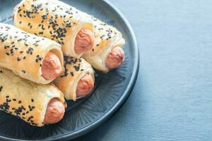 Sausage rolls closeup photo