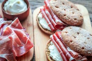 Sandwiches with cream cheese and jamon photo