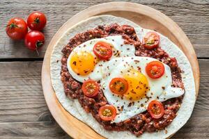 Huevos Rancheros flat lay photo