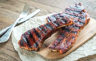 Grilled pork ribs on the baking paper photo