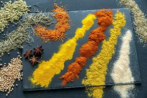 Different kinds of spices and herbs photo