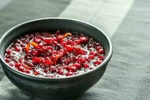 Bowl of homemade cranberry sauce photo