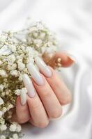 Beauty treatment,  nice manicured woman fingernails. photo