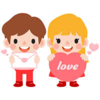 contento san valentin día adolescente Pareja clipart. romántico niña y chico dando corazón globo regalo png