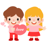 happy valentines day teen couple clipart. Romantic girl and boy giving heart balloon gift png