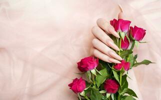 Elegant pastel pink natural manicure. photo